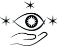 Logo Katholisches Blinden- und Sehbehindertenwerk Baden-Württemberg e.V. Im Zentrum des Logos befindet sich ein Auge mit einer Sonne als Iris. Das Auge ist links, oben und rechts umgeben von Sternen. Unter dem Auge befindet sich eine geöffnete Handfläche.